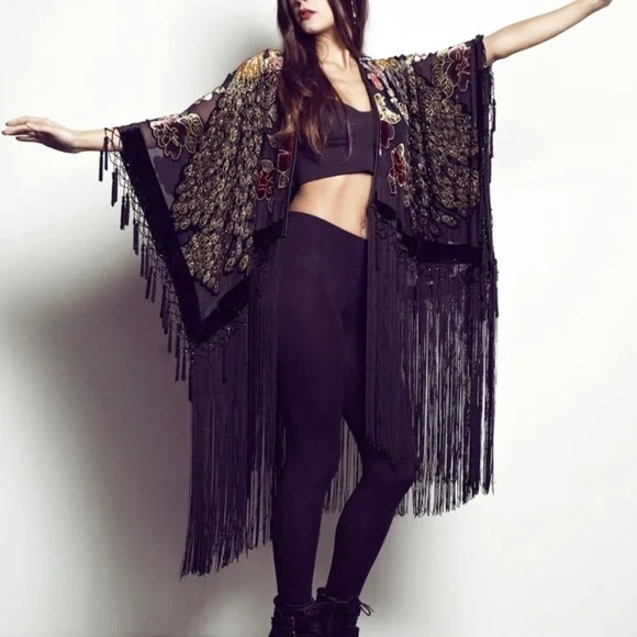 Hand crafted Boho Peacock Tassel Fringe Kimono - Picture 3 of 14